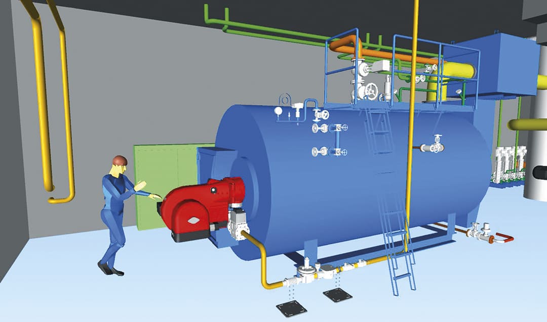 Heizzentrale des Textil-Service-Betriebs im 3-D Modell